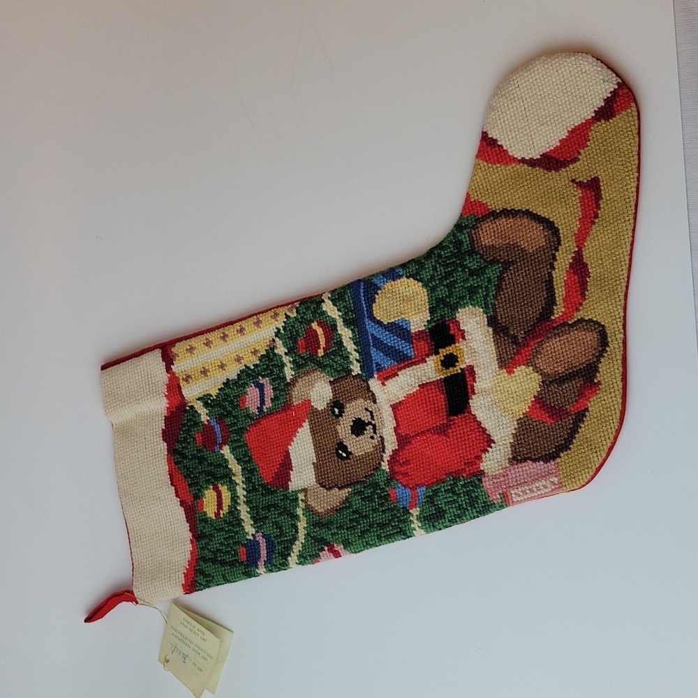 Vintage Christmas Santa Bear Stocking
